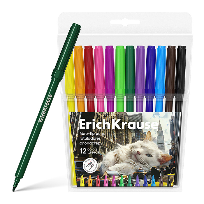 Фломастеры 12 цветов "Big City Cats" (в футляре с европодвесом)