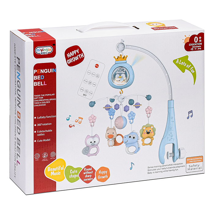 Фото к товару Мобиль на кроватку 368-6G "Радость малыша" на батарейках, в коробке Мобиль на кроватку 368-6G "Радость малыша" на батарейках, в коробке