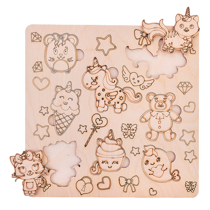 Фото к товару Пазл вкладыш "Единороги" нецветной Пазл вкладыш "Единороги" нецветной