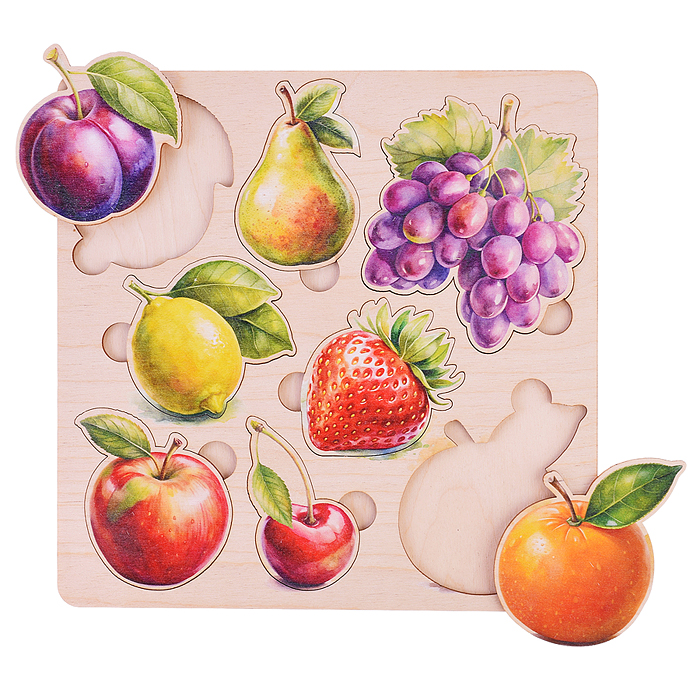 Фото к товару Пазл вкладыш деревянный "Фрукты" цветной Пазл вкладыш деревянный "Фрукты" цветной