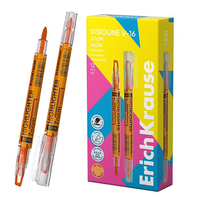 Двухсторонний текстмаркер Visioline V-16 Zoom Neon, цвет чернил оранжевый 
