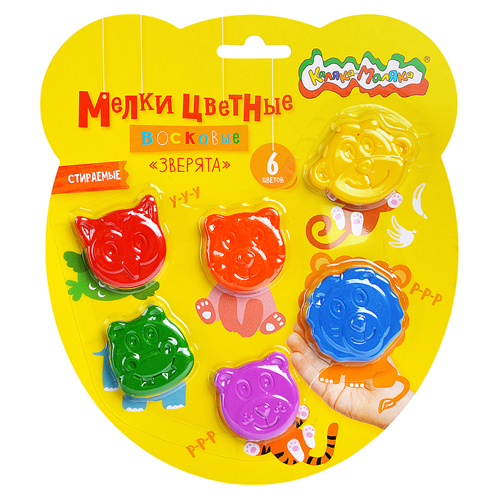 Набор восковых мелков "Зверята" 6 цв. фигурный 40 мм Набор восковых мелков "Зверята" 6 цв. фигурный 40 мм