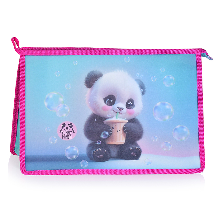 Папка для тетрадей "Yummy Panda" A4 (330x230x100 мм) с текстильным расширением 100 мм, на м