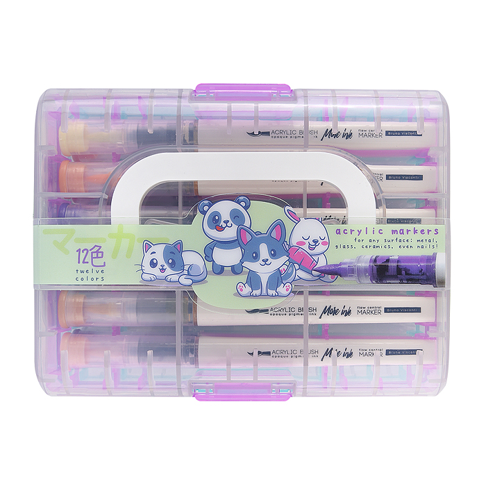Набор маркеров-кистей акриловых "Kawaii" 12 цв., увеличенный объем