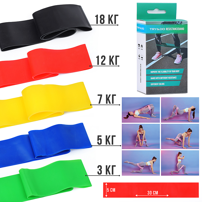 Набор фитнес резинок (5 шт) 5*30 см Набор фитнес резинок (5 шт) 5*30 см