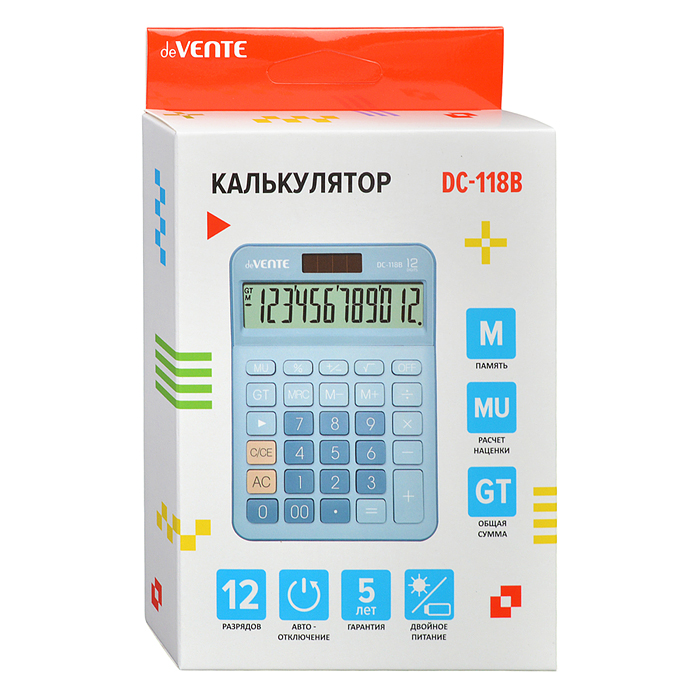 Фото к товару Калькулятор настольный DC-118B, 126x175x42 мм, 12 разрядный Калькулятор настольный DC-118B, 126x175x42 мм, 12 разрядный