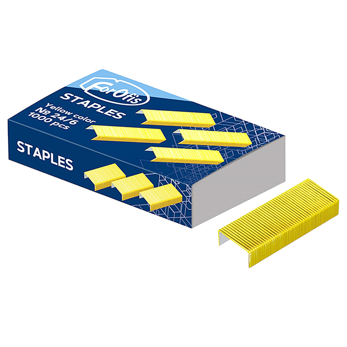 Скобы №24/6 1000 шт., желтый цвет в картонной коробке