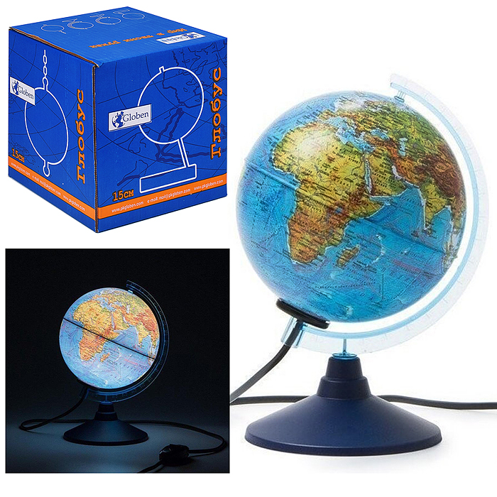 Глобус Земли физический 150мм с подсветкой Классик Евро Глобус Земли физический 150мм с подсветкой Классик Евро