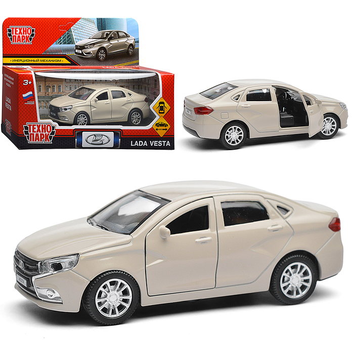 Машина металл LADA vesta 11,5 см, двери, бежевый