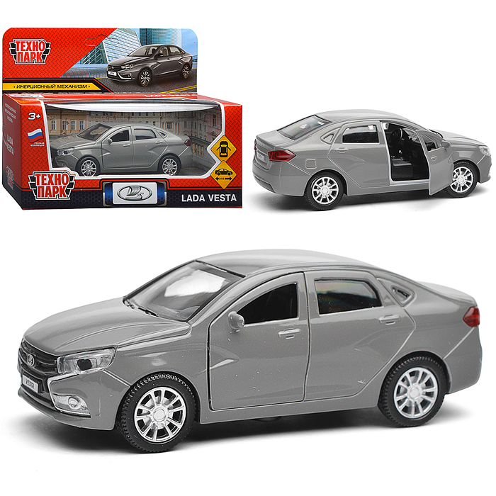 Машина металл LADA vesta 11,5 см, двери, темно-серый