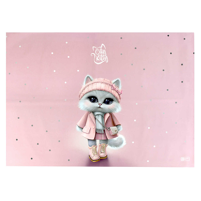 Плёнка цветная для школьных уроков труда "Кошечка в пальто" (50х70 см, розовый, серебристый)