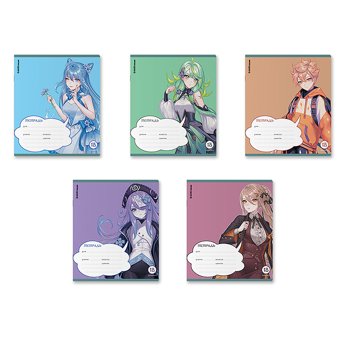 Тетрадь 18 л. линейка "Manga" выборочный УФ-лак с глиттером (в пленке по 10 шт.)