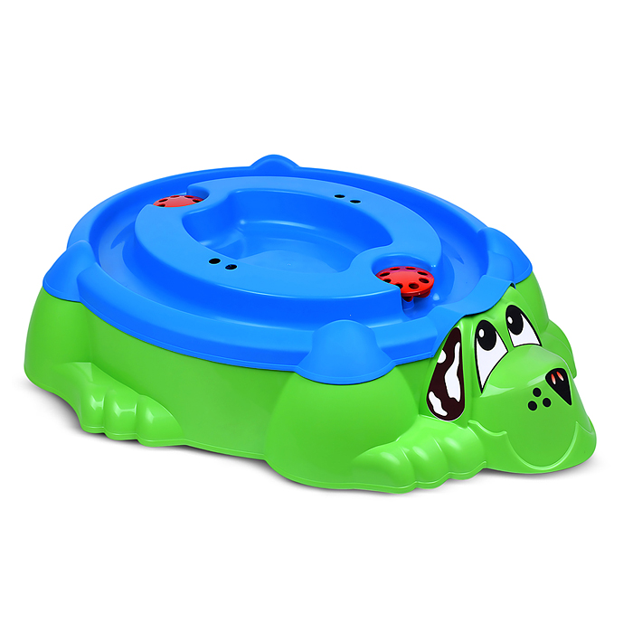 Песочница "Собачка" с крышкой (зеленый/голубой)