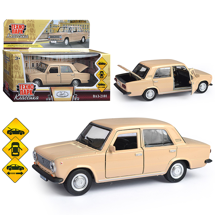 Машина металл ВАЗ-2101 12 см, (двери, багаж, бежевый) инерц, в коробке Машина металл ВАЗ-2101 12 см, (двери, багаж, бежевый) инерц, в коробке
