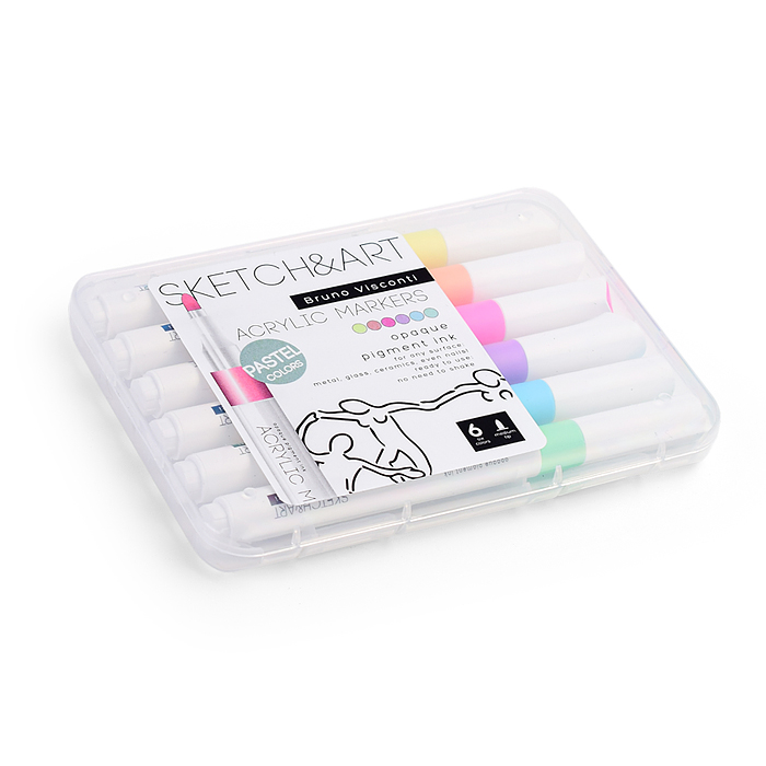 Фото к товару Набор маркеров акриловых "Sketch&Art" Пастельные цвета, 6цв. Набор маркеров акриловых "Sketch&Art" Пастельные цвета, 6цв.