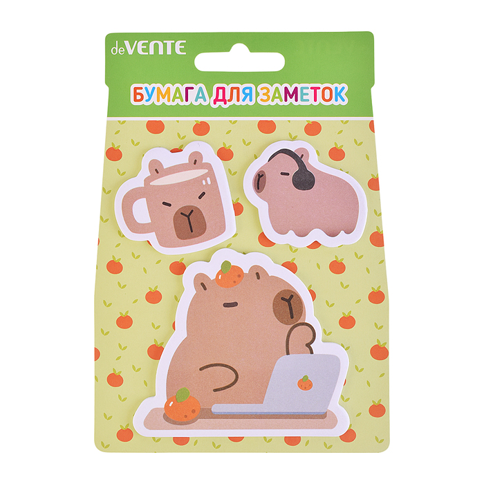 Набор клейкой бумаги для заметок "Capybara&Work" 40x40 мм и 70x70 мм, 3x20 листов, 