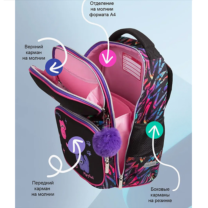 Фото к товару Ранец "Smart. Funny Cats" школьный жесткий 37x28x14 см (14 л) вес 800 г, 1 отделение на зам Ранец "Smart. Funny Cats" школьный жесткий 37x28x14 см (14 л) вес 800 г, 1 отделение на зам