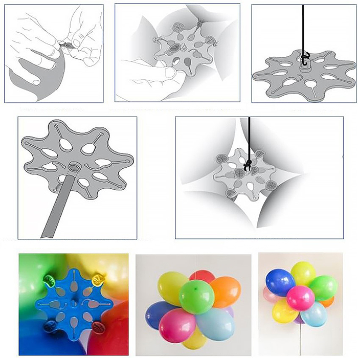 Фиксатор для шаров Цветок 3D, 10,5 см, с держателем, 30 см, Прозрачный, 1 шт.