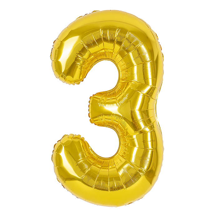 Шар (40''/102 см) Цифра, 3, Золото, 1 шт. в уп.
