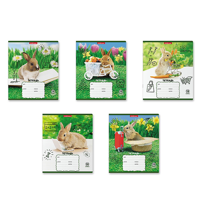 Тетрадь 12 л. линейка "Кролики"
