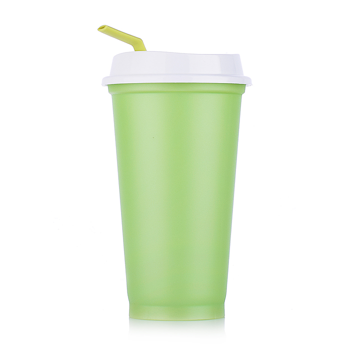 Стакан-тамблер 400 мл., с трубочкой, цвет зеленый
