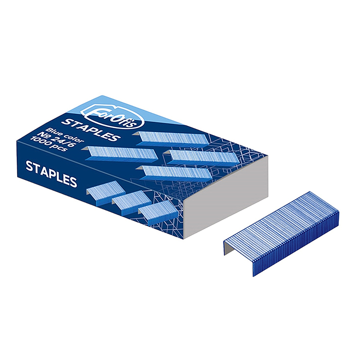 Скобы 24/6 1000 шт., синий цвет в картонной коробке