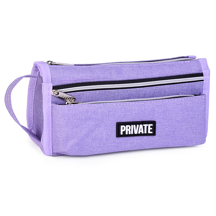 Пенал "Private" 21x10x7,5 см, прямоугольный для 60 предметов, текстильный, на молнии, 2 нар
