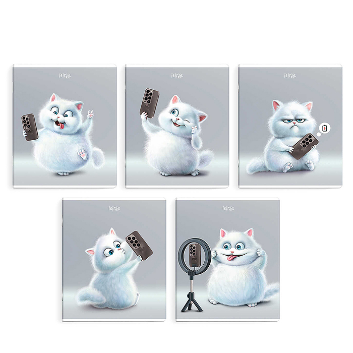 Тетрадь 48 л, клетка "Кот с телефоном" А5+, мягкий переплёт Тетрадь 48 л, клетка "Кот с телефоном" А5+, мягкий переплёт