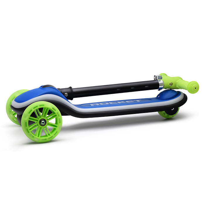 Фото к товару Самокат трёхколёсный R0200 ROCKET светящиеся колеса PU, дека, рулевая стойка, цвет зелено-синий Самокат трёхколёсный R0200 ROCKET светящиеся колеса PU, дека, рулевая стойка, цвет зелено-синий