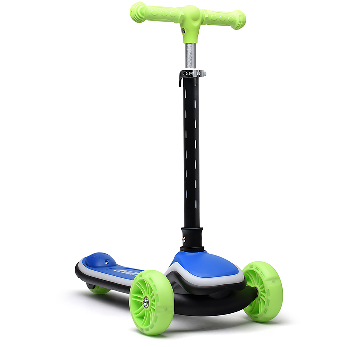 Фото к товару Самокат трёхколёсный R0200 ROCKET светящиеся колеса PU, дека, рулевая стойка, цвет зелено-синий Самокат трёхколёсный R0200 ROCKET светящиеся колеса PU, дека, рулевая стойка, цвет зелено-синий