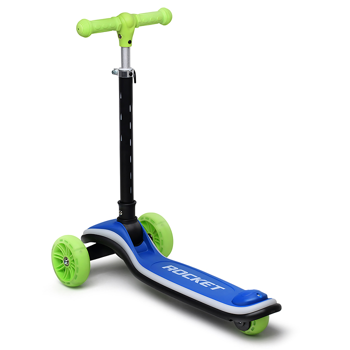 Фото к товару Самокат трёхколёсный R0200 ROCKET светящиеся колеса PU, дека, рулевая стойка, цвет зелено-синий Самокат трёхколёсный R0200 ROCKET светящиеся колеса PU, дека, рулевая стойка, цвет зелено-синий