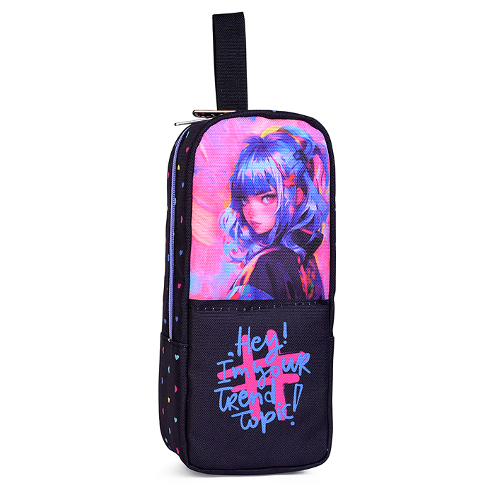 Пенал "Hey Girl" 21x9x6 см, прямоугольный вертикальный для 60 предметов, плотный износостой