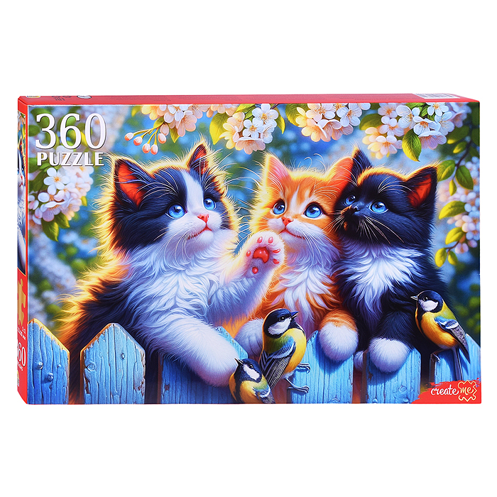 Пазлы 360 "Котята с синичками"
