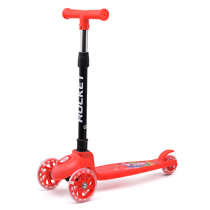 Фото к товару Самокат трёхколёсный ROCKET колёса PU, цвет красный Самокат трёхколёсный ROCKET колёса PU, цвет красный