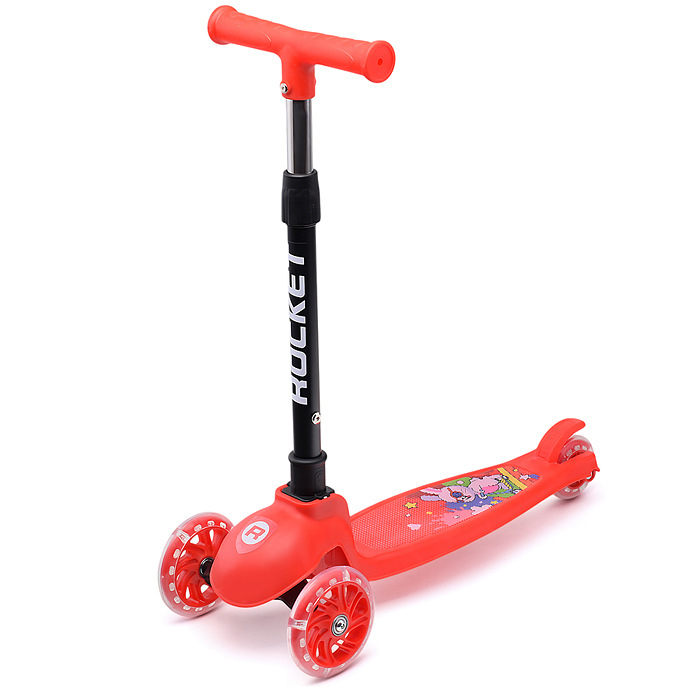 Фото к товару Самокат трёхколёсный ROCKET колёса PU, цвет красный Самокат трёхколёсный ROCKET колёса PU, цвет красный