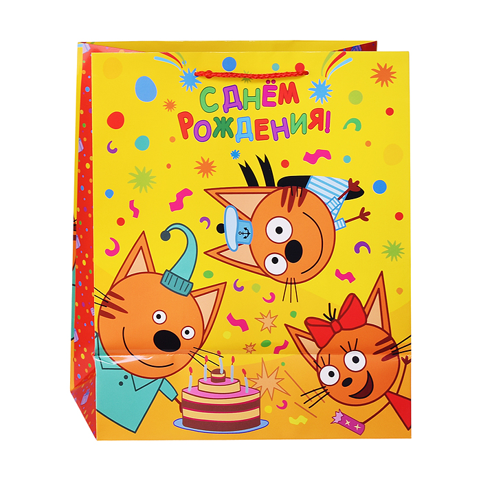 Фото к товару Пакет подарочный глянцевый "Три Кота" l. Пакет подарочный глянцевый "Три Кота" l.