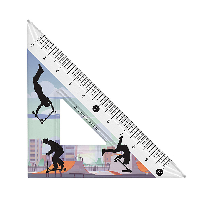 Треугольник пластиковый "HappyGraphix. Самокаты", 45 градусов, шкала по двум катетам