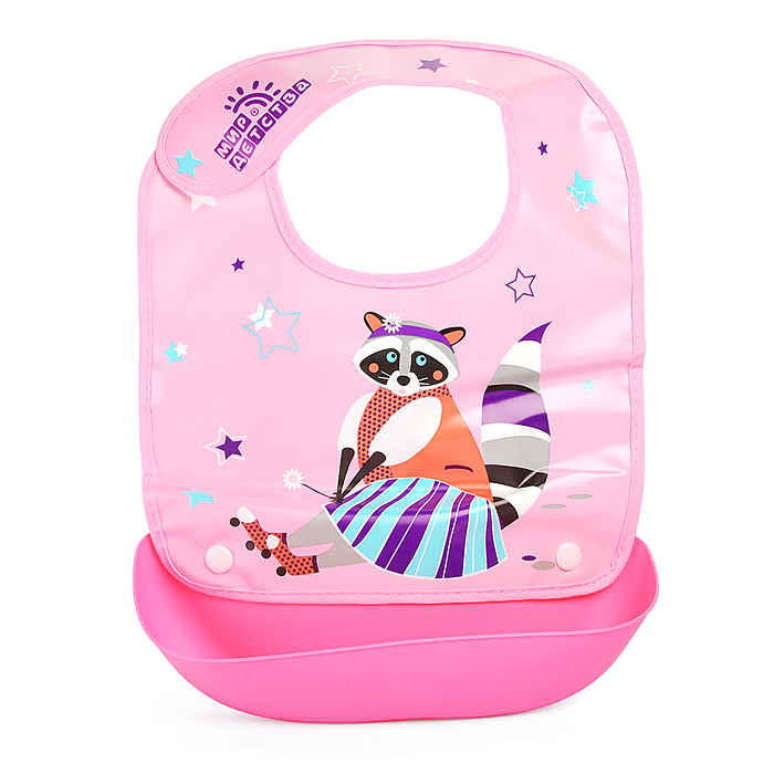 Слюнявчик большого размера непромокаемый комбинированный, на липучке, "Еноты", с карманом, 1 шт.