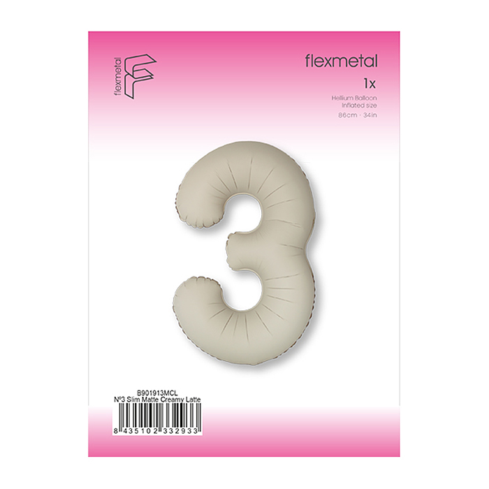 Шар (40''/102 см) Цифра, 3 Slim, Кремовый Латте, Матовый, 1 шт. в уп.