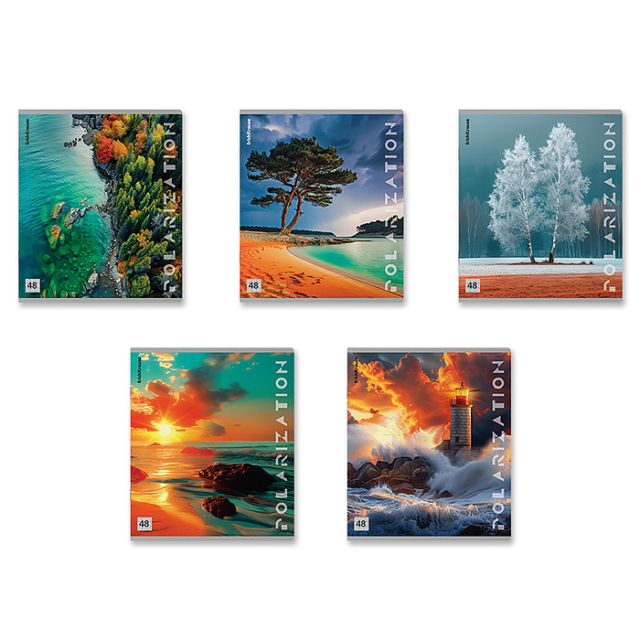 Тетрадь 48 л. клетка "Polarization" с пластиковой обложкой на скобе