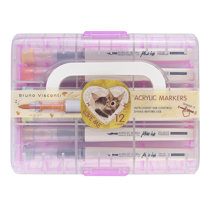 Набор маркеров-кистей акриловых "love me" 12 цв., увеличенный объем