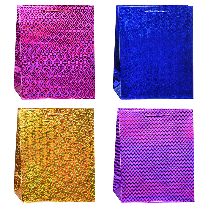 Пакет подарочный голография размер l, 4 цвета 