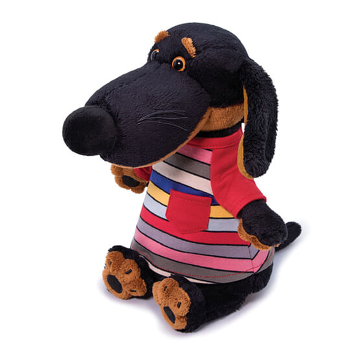 Собака Ваксон в футболке в полоску
