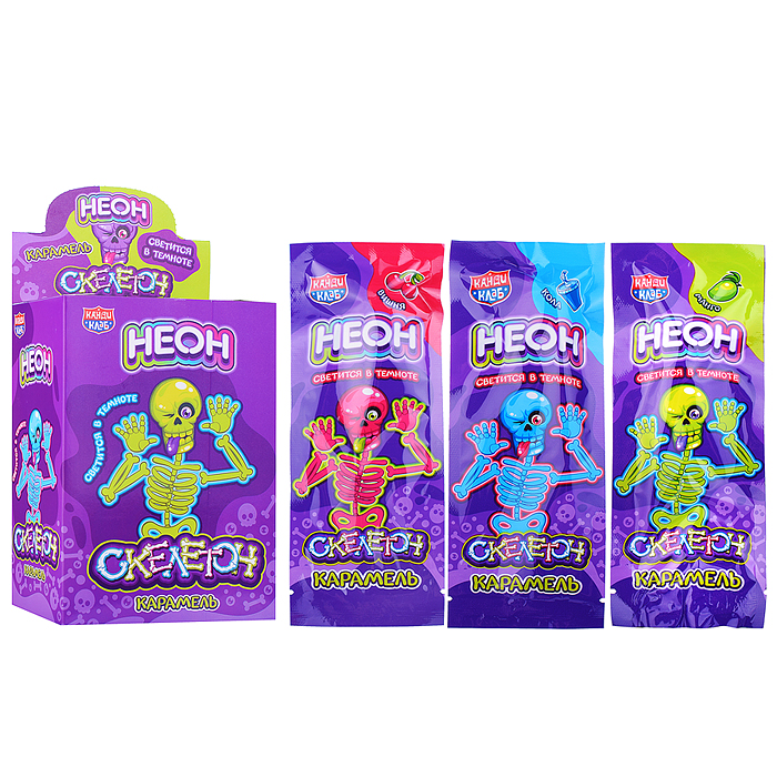 Карамель на неоновой палочке "Неон Скелетон" 10г (30шт)