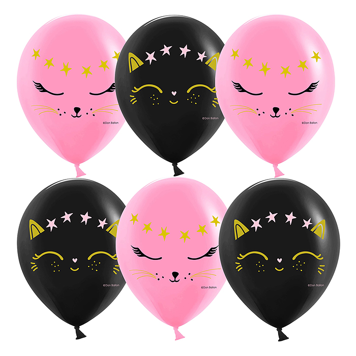 Шар (12''/30 см) Волшебный котенок, Черный/Розовый, пастель, 2 ст, 25 шт.