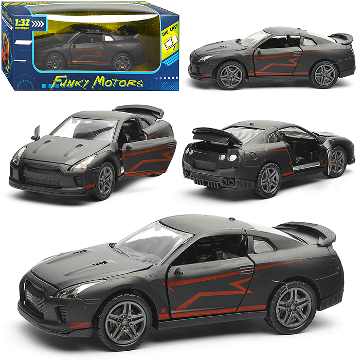 Чёрная инерционная машинка Спорткар со спойлером die-cast,1:32, открывающиеся двери Чёрная инерционная машинка Спорткар со спойлером die-cast,1:32, открывающиеся двери