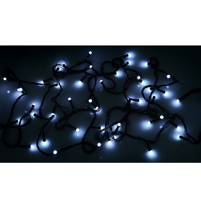 Фото к товару Электрогирлянда светодиодная в катушке 5м., 50 ламп, холодный Электрогирлянда светодиодная в катушке 5м., 50 ламп, холодный