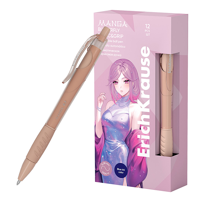 Ручка шариковая автоматическая Butterfly Matic&Grip Manga 0.7, цвет чернил синий 