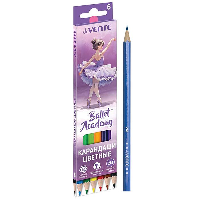 Карандаши цветные 6 цв. "Ballet Academy" 2М, диаметр грифеля 2,8 мм, шестигранные, в картонной короб