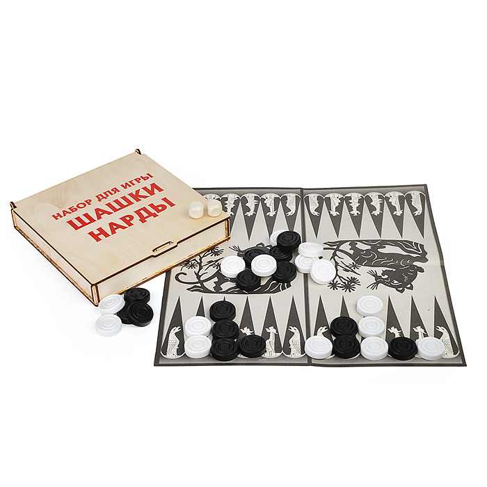 Фото к товару Шашки-нарды (в деревяной коробке, картонное поле) Шашки-нарды (в деревяной коробке, картонное поле)